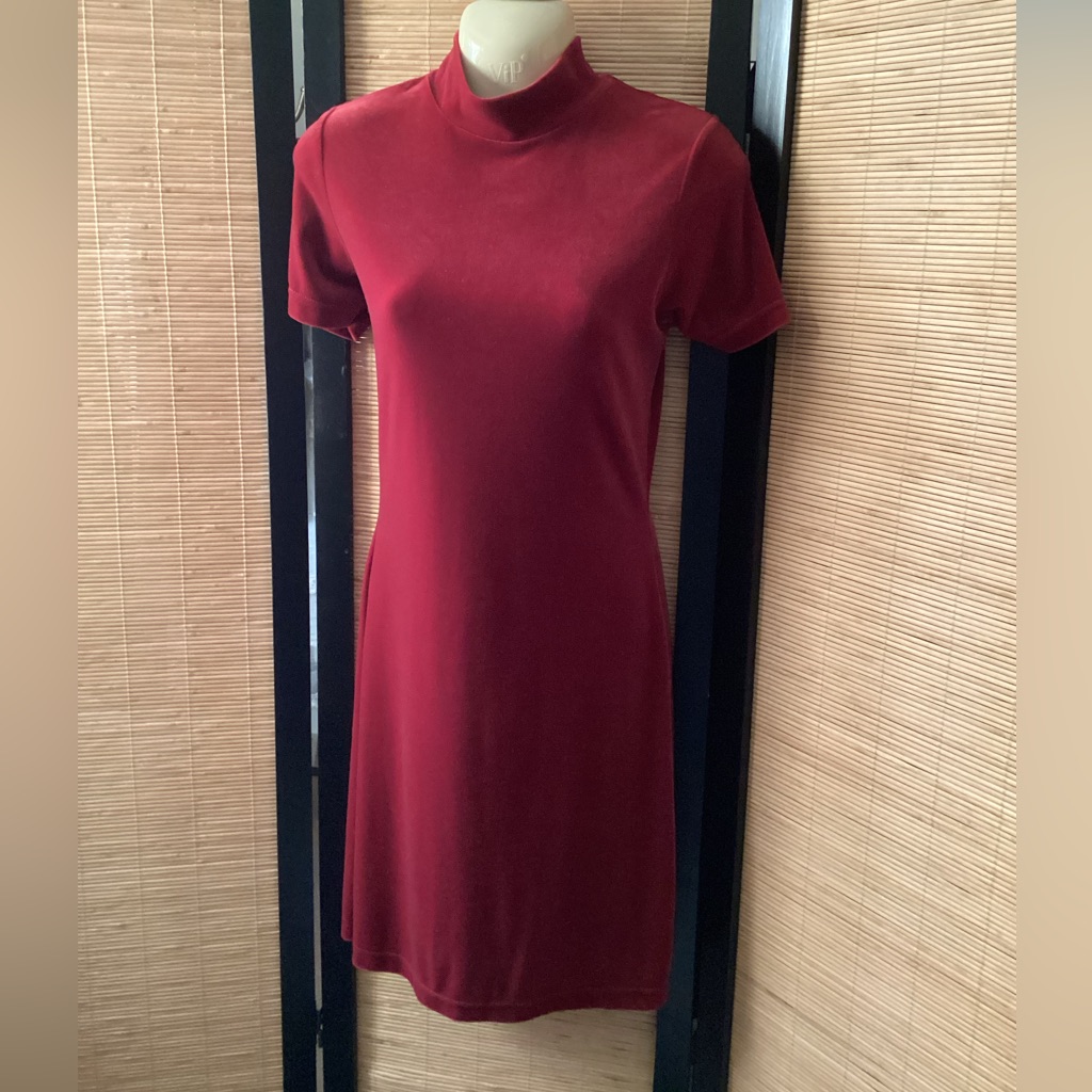 Vintage Y2k Merona Red Velvet Mini Dress Sz S Euc Mock Turtleneck